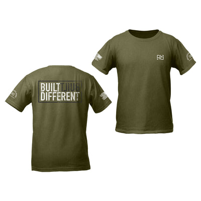 Military Green Youth Built Different Back Design Tee