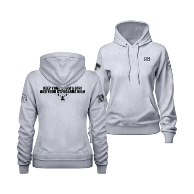 Heather Grey Women's Keep Your Squats Low and Your Standards High Back Design Hoodie