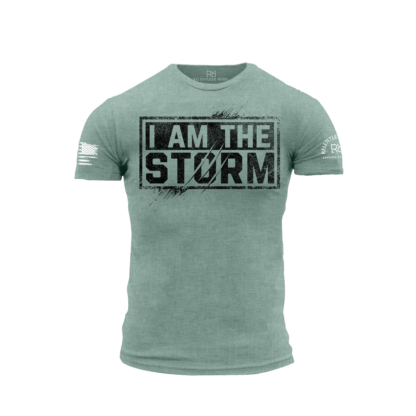 Heather Sage Men's I Am The Storm Front Design Tee