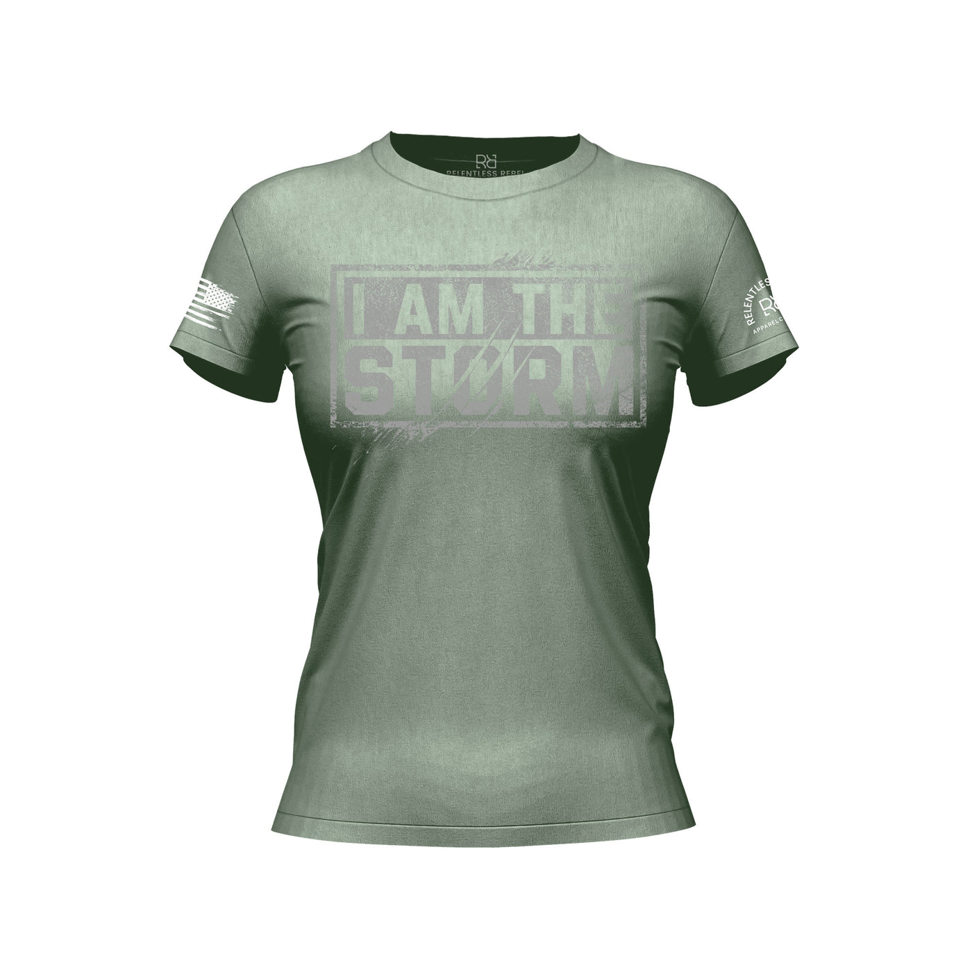Heather Sage Women's I Am The Storm Front Design Tee