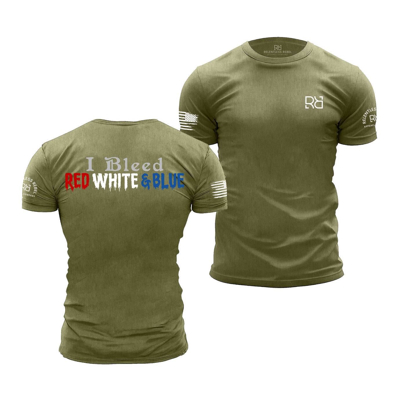 Military Green Men's I Bleed Red White & Blue Back Design Tee