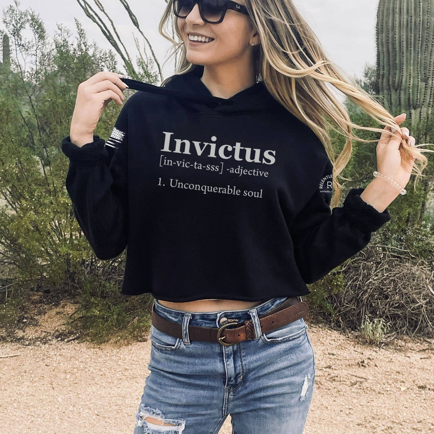 Black Invictus Women's Cropped Hoodie