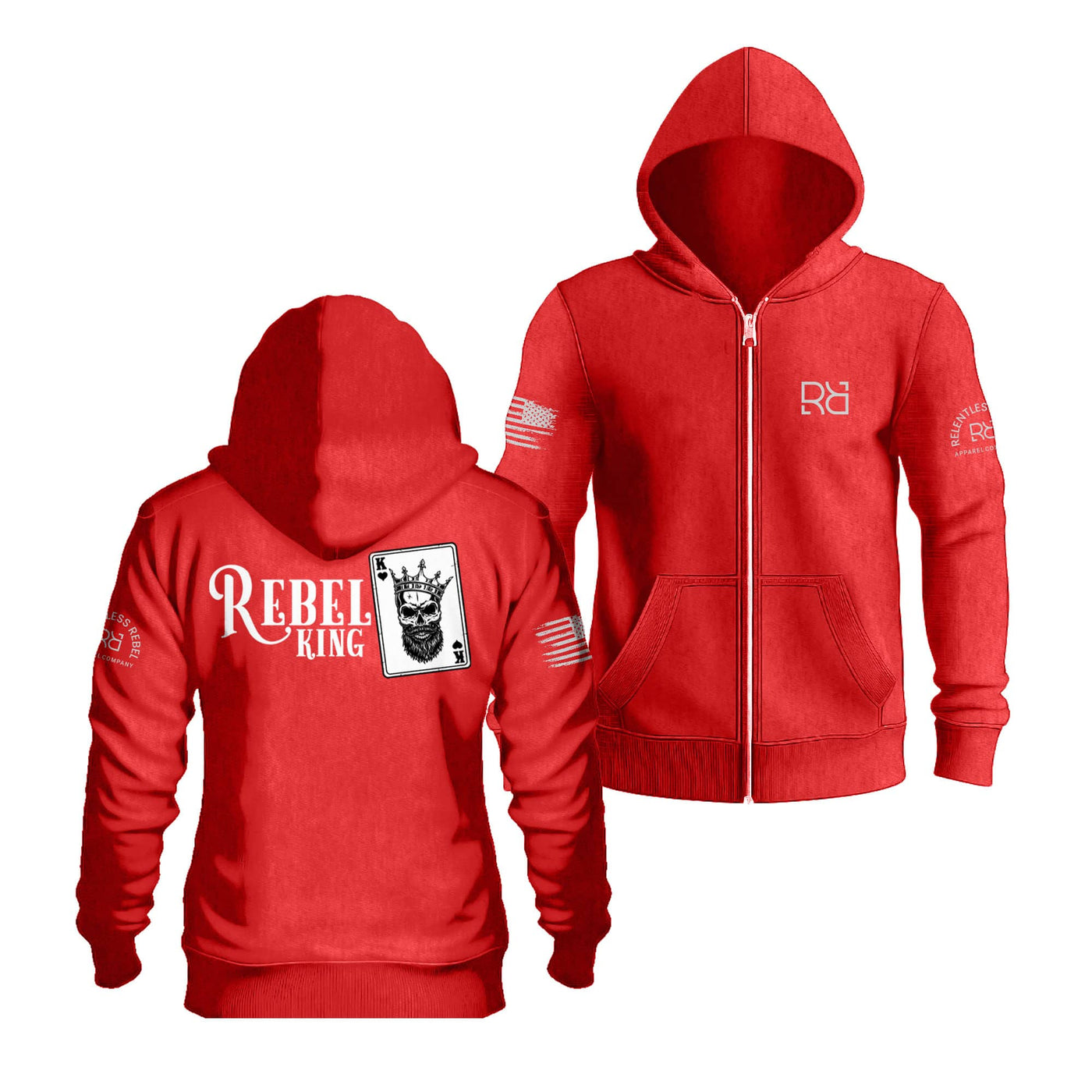 Red Rebel King Sleeve & Back Design Zip Up Hoodie