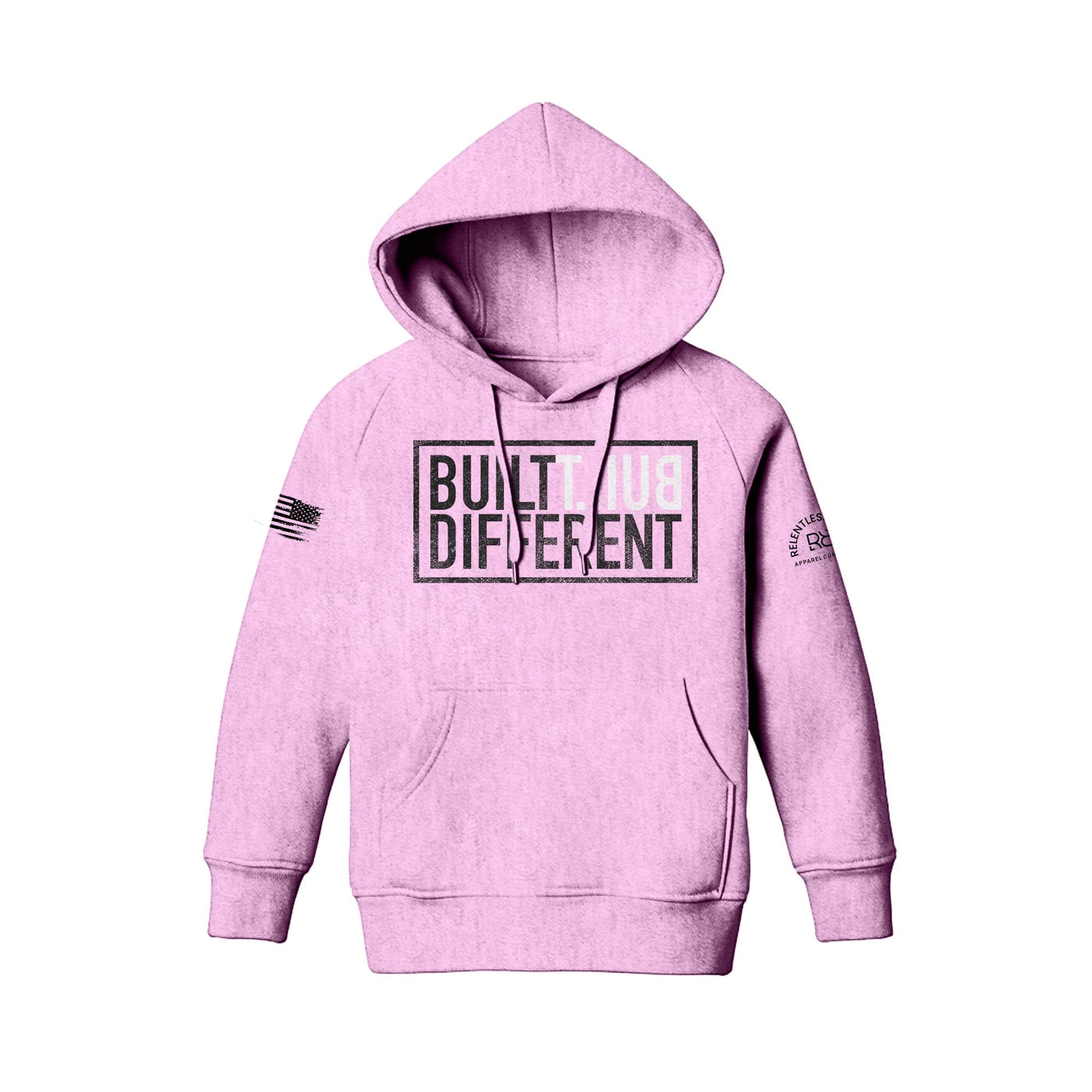 Built Different Youth front design light pink hoodie