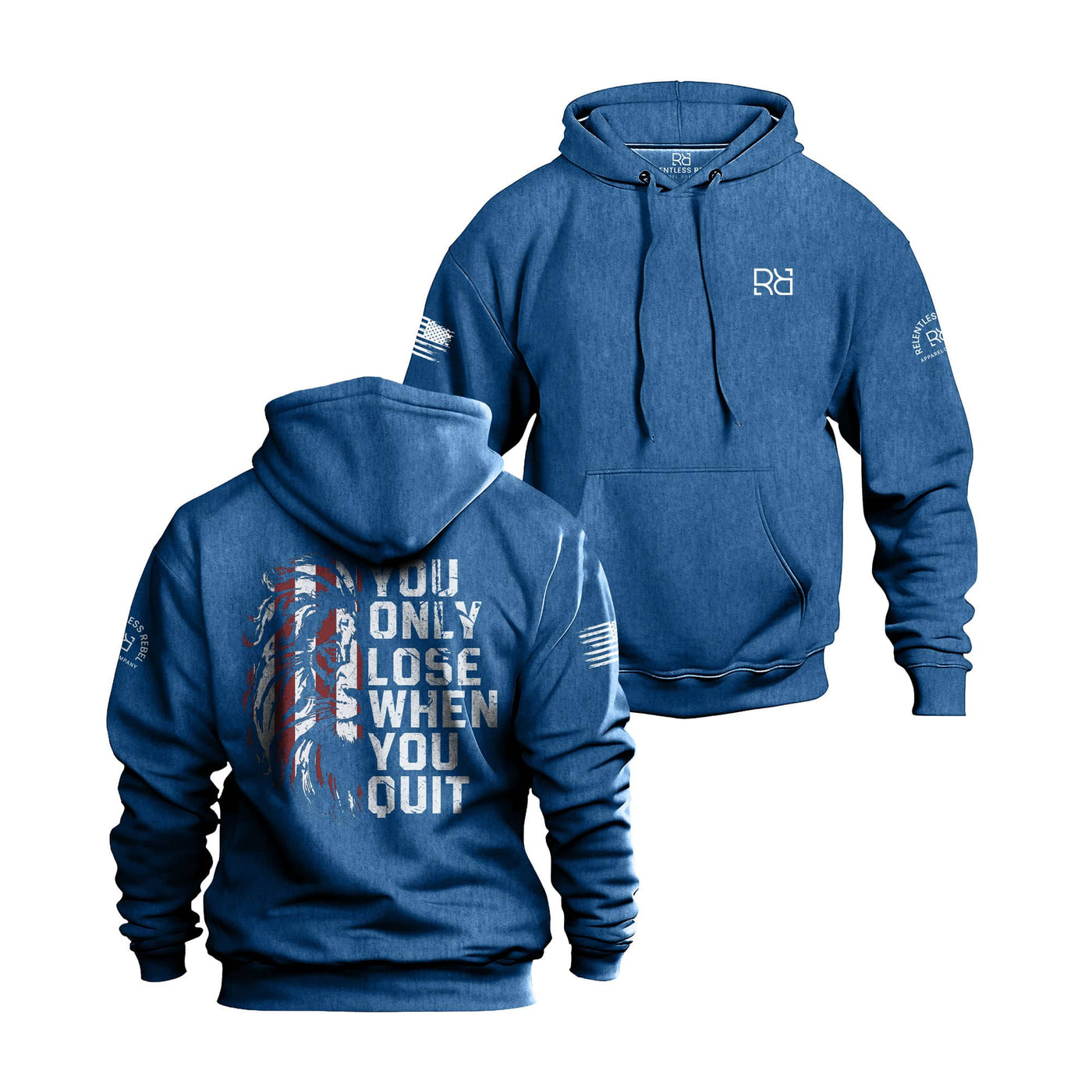 Royal Heather Men's You Only Lose When You Quit Back Design Hoodie