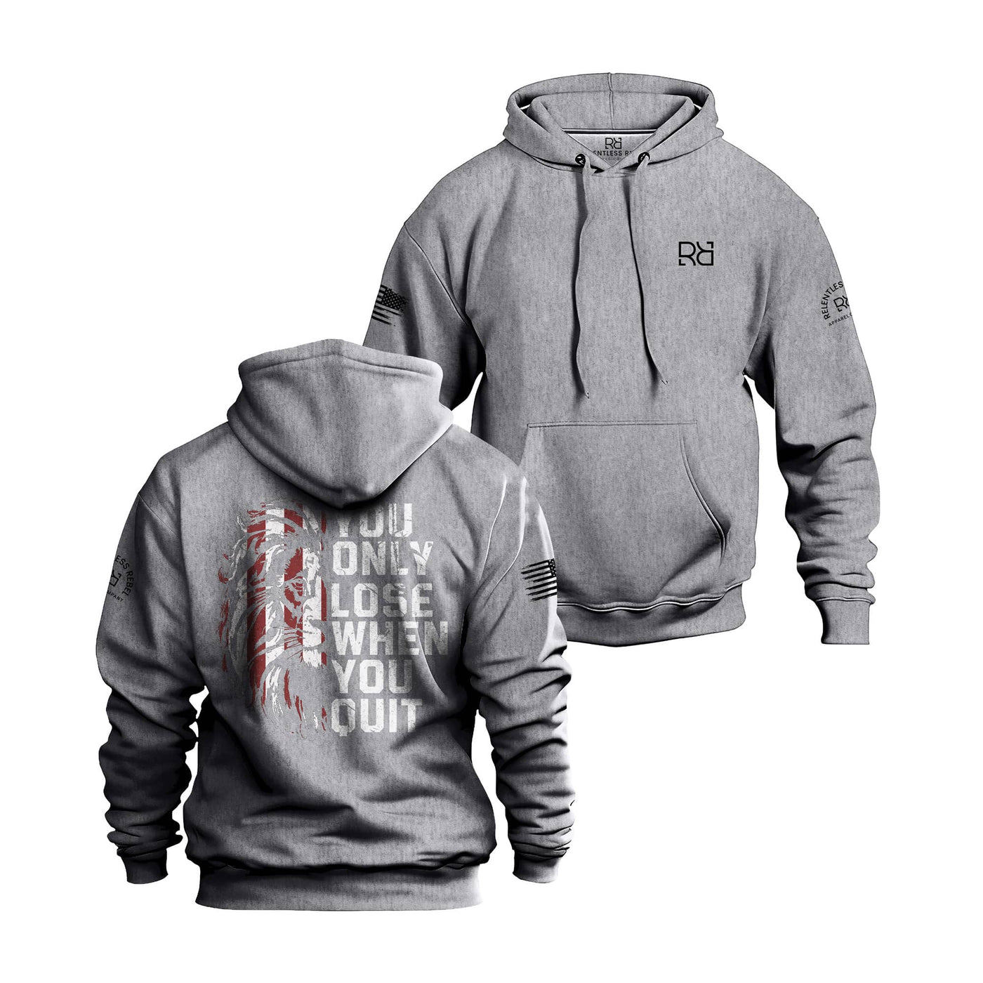 Gunmetal Heather Men's You Only Lose When You Quit Back Design Hoodie