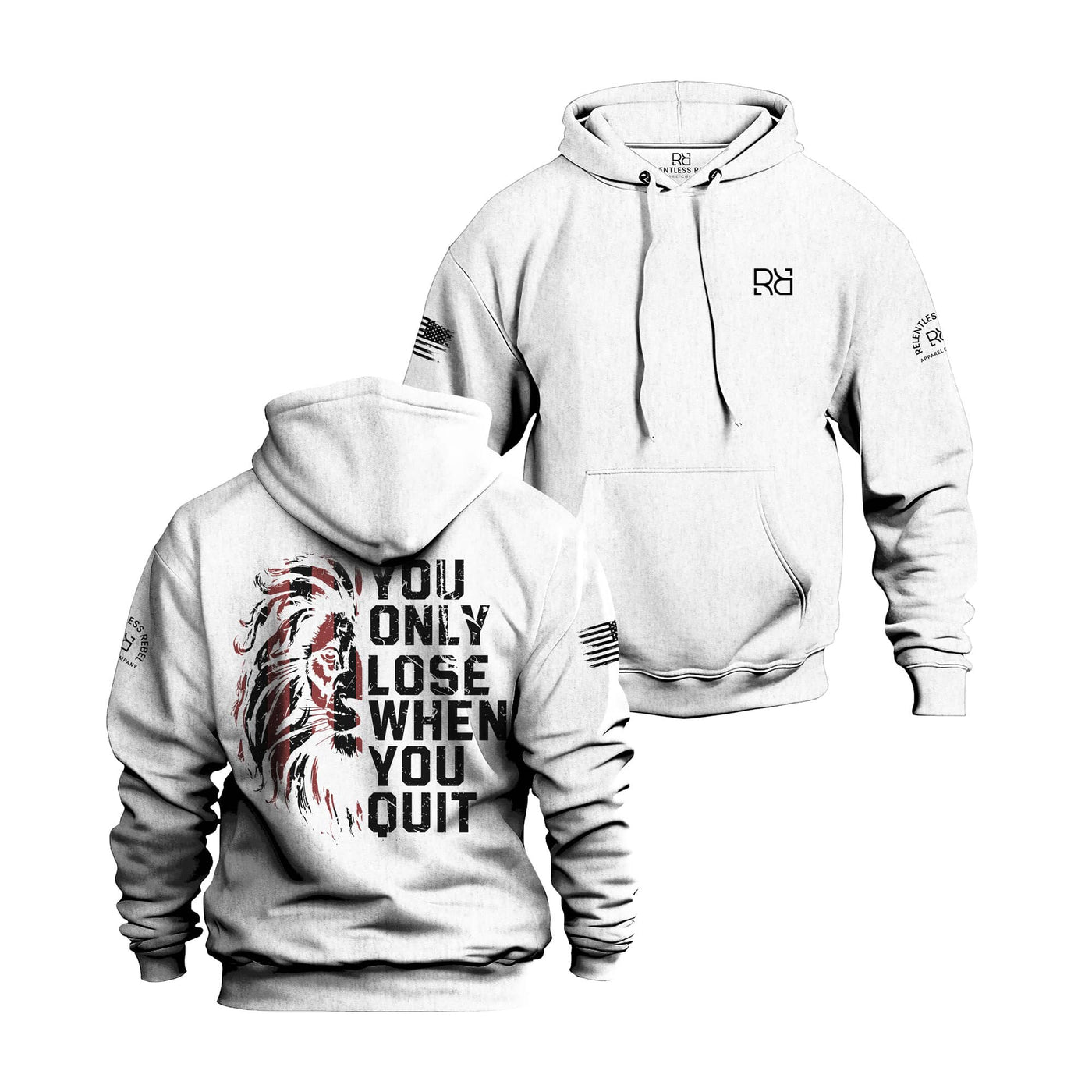 Relentless White Men's You Only Lose When You Quit Back Design Hoodie