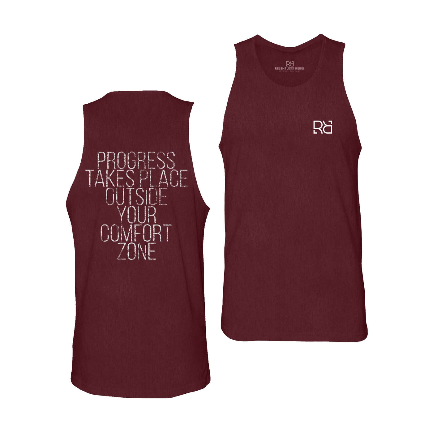 Maroon Progress Takes Place Outside Your Comfort Zone Men's Tank Top