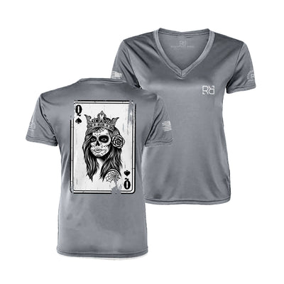 Medium Grey Rebel Queen "Rebel Ace" Women's V-Neck Dri Fit Tee