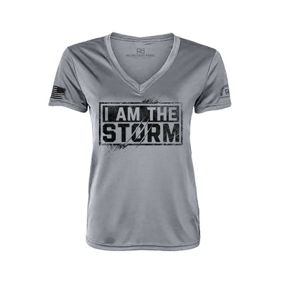 I Am The Storm Medium Grey Women's V-Neck Dry Fit Tee