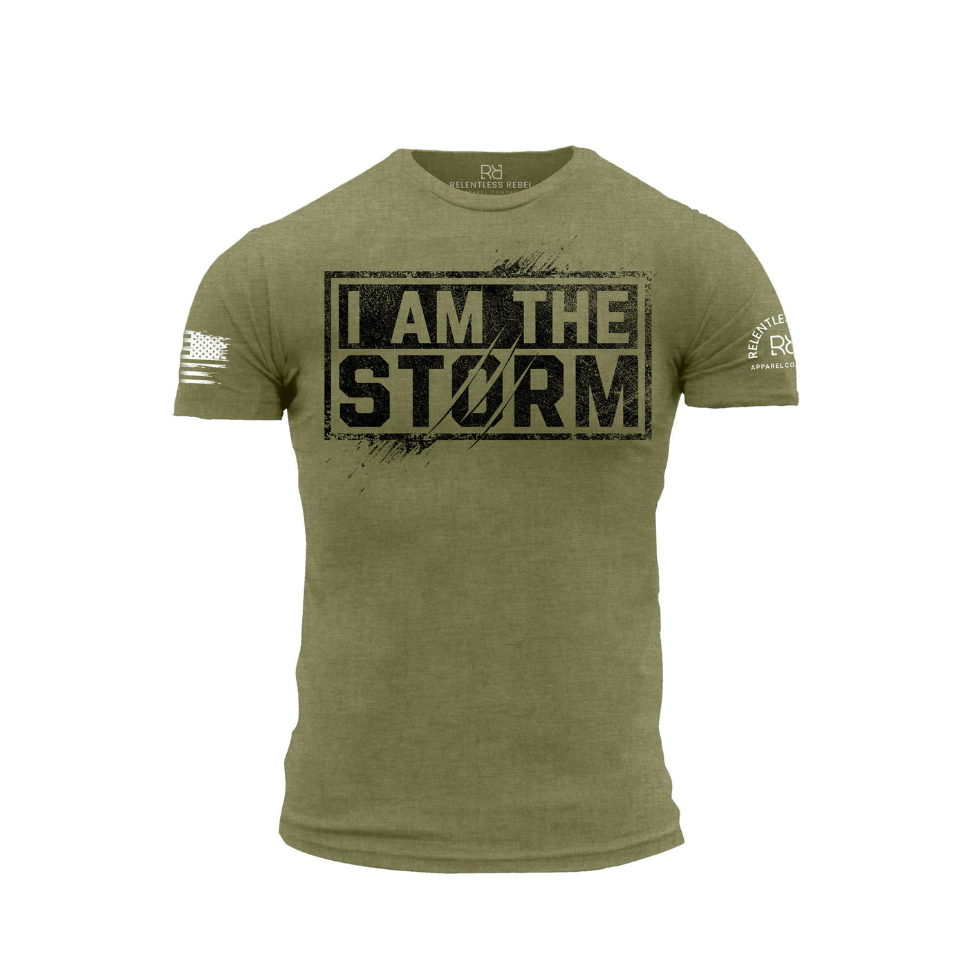 Military Green Men's I Am The Storm Front Design Tee