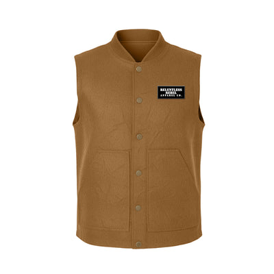 Men’s brown vest with Relentless Rebel Apparel on chest.