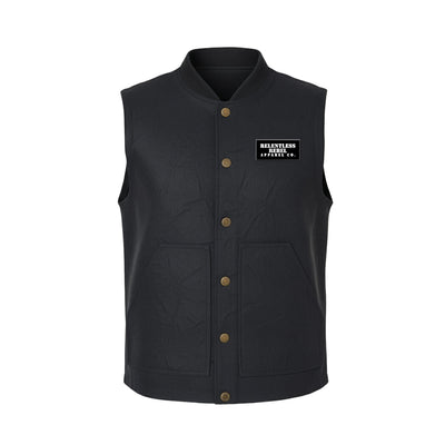 Men’s black vest with Relentless Rebel Apparel on chest