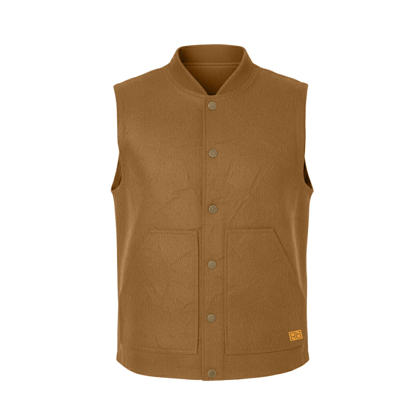 Brown vest with button details on a white background