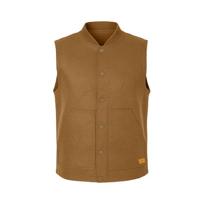 Brown vest with button details on a white background