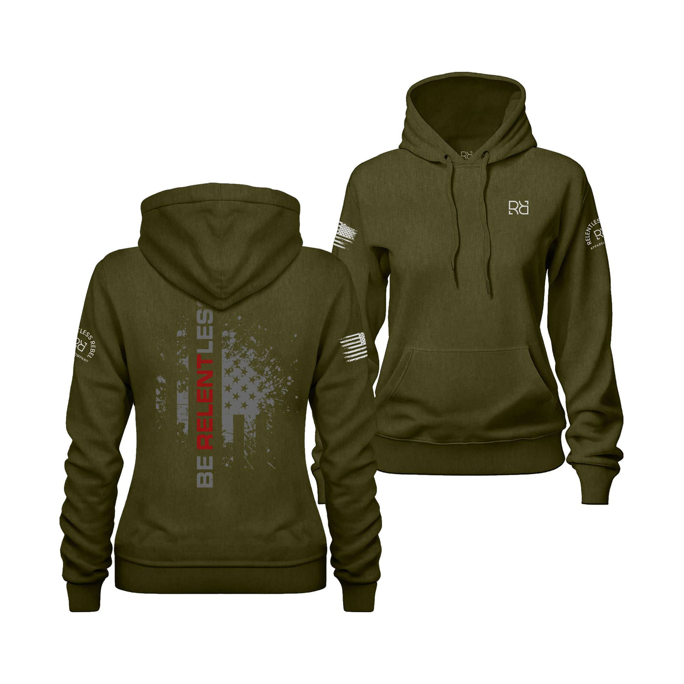 Military Green Women's Be Relentless Back Design Hoodie