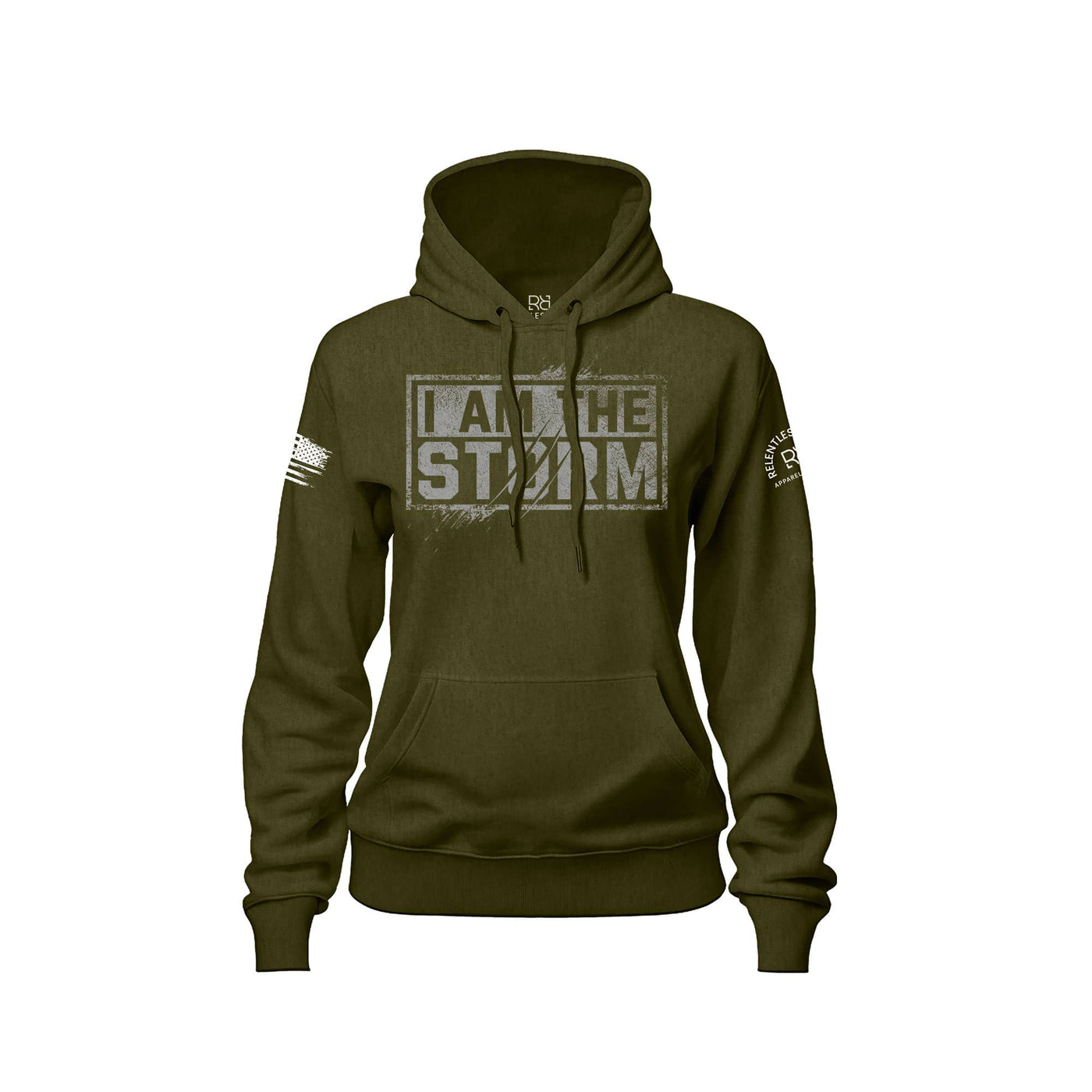 Military Green Women's I Am The Storm Front Design Hoodie