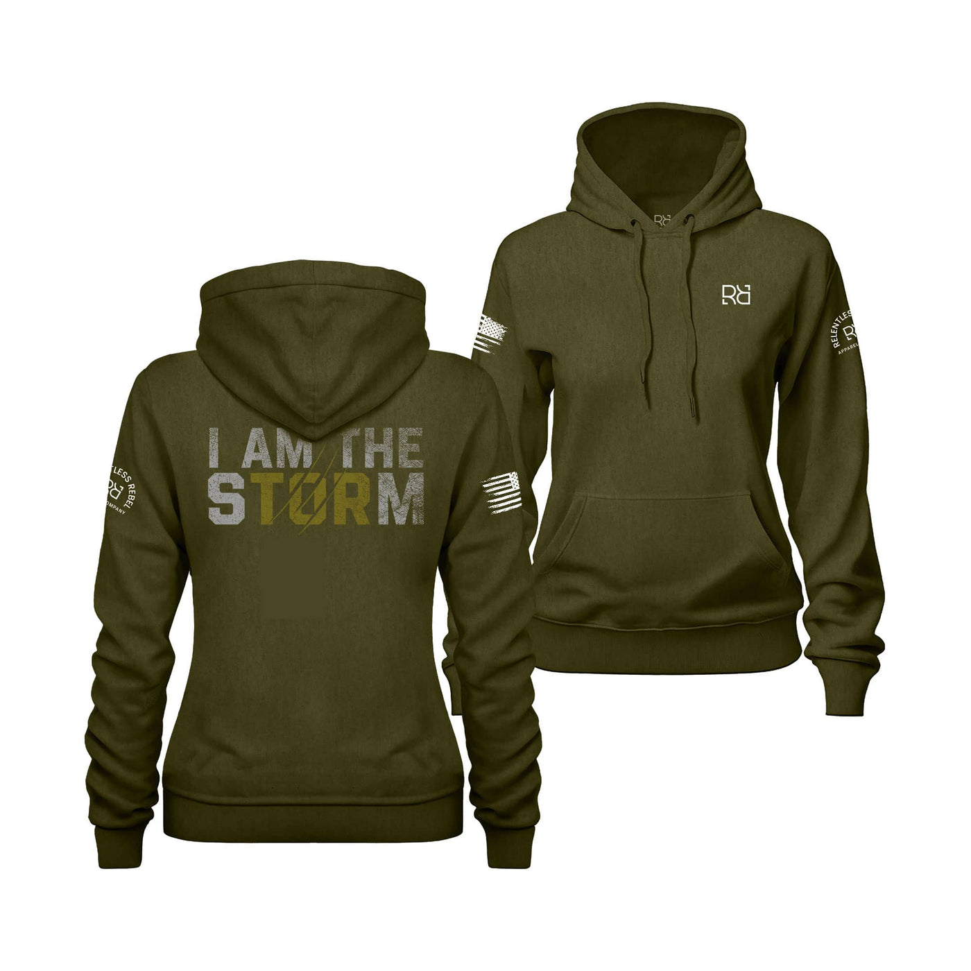Military Green Women's I Am The Storm Back Design Hoodie