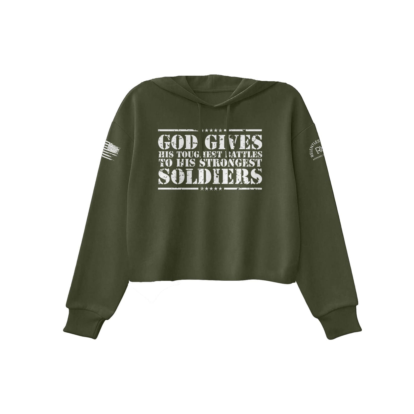 Military Green God Gives His Toughest Battles Women's Cropped Hoodie