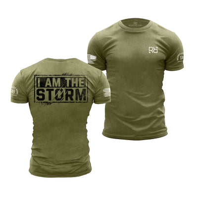 Military Green Men's I Am The Storm Back Design Tee
