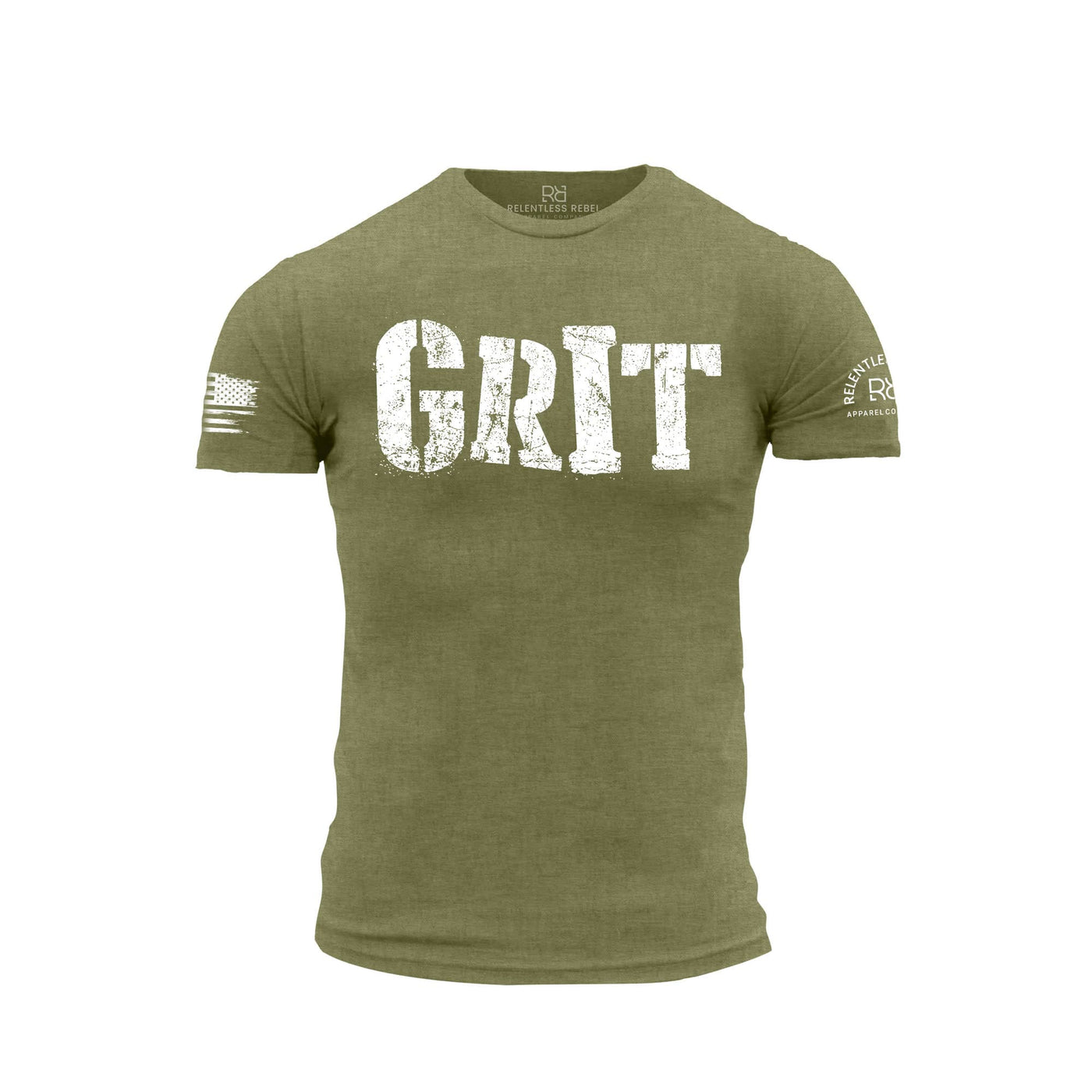 Military Green Men's Grit Front Design Tee