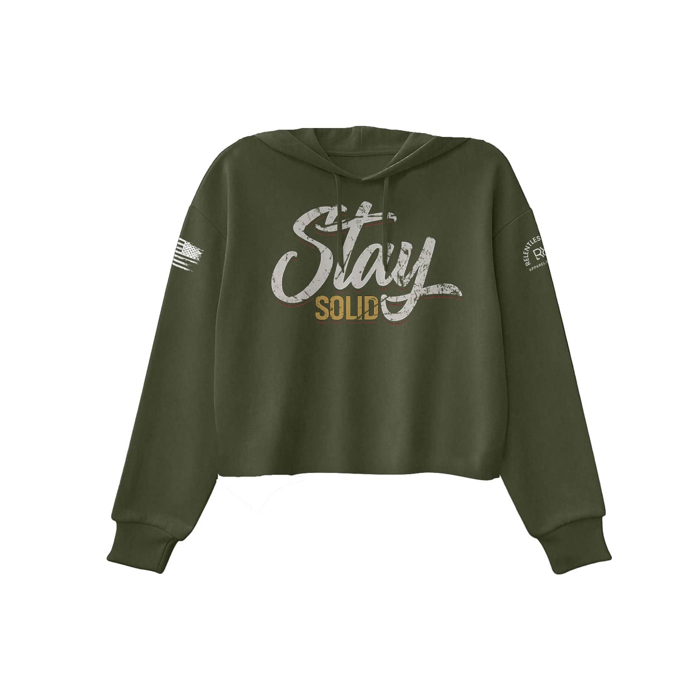 Military Green Stay Solid Women's Cropped Hoodie