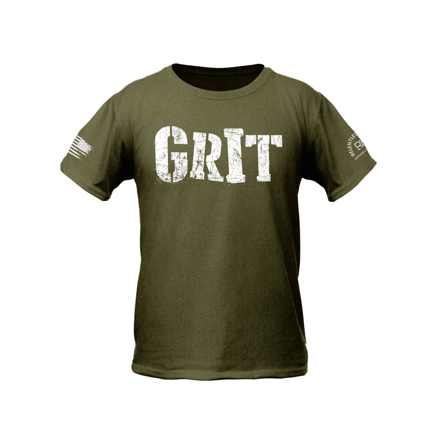 Military Green Youth Grit Front Design Tee