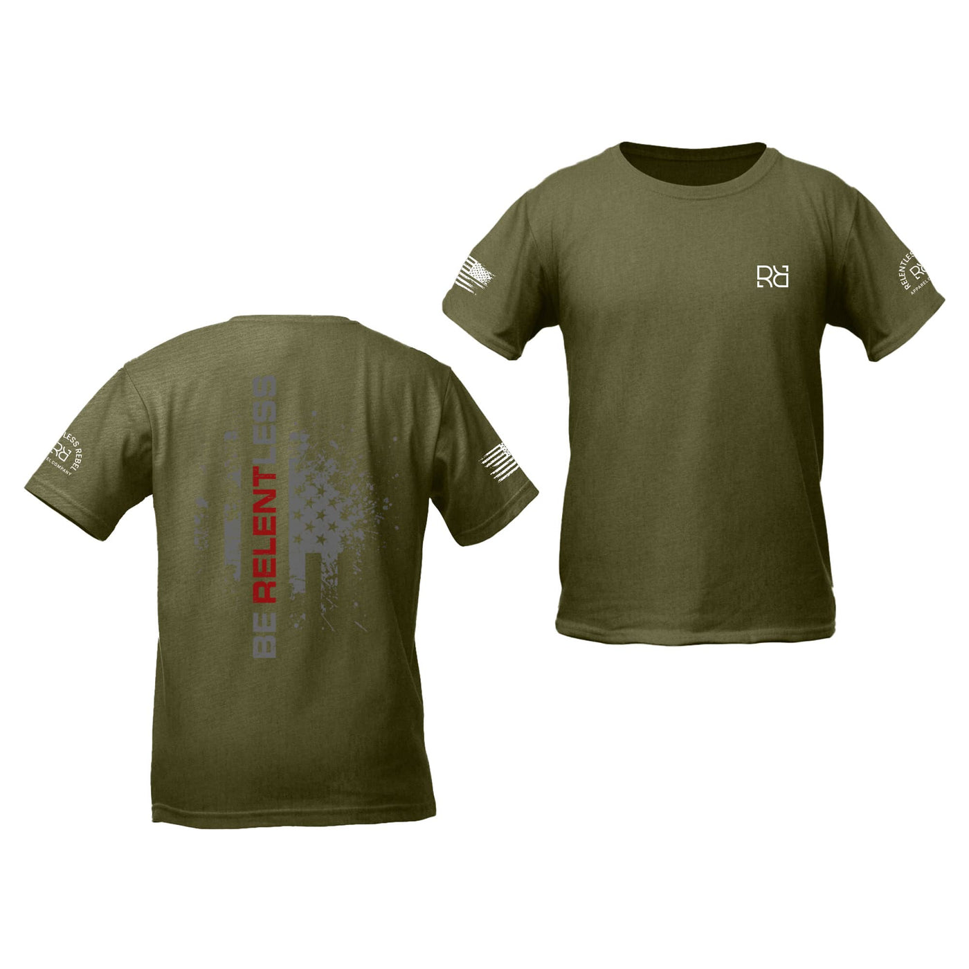 Military Green Youth Be Relentless Back Design Tee
