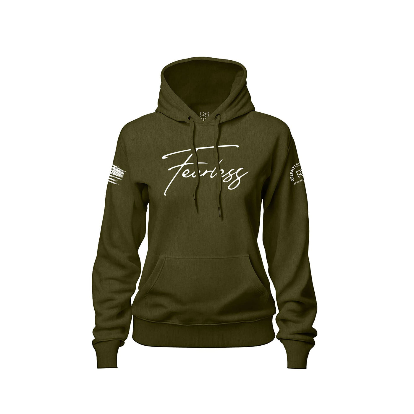 Military Green Women's Fearless Front Design Hoodie