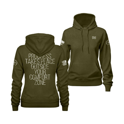 Military Green Women's Progress Takes Place Back Design Hoodie