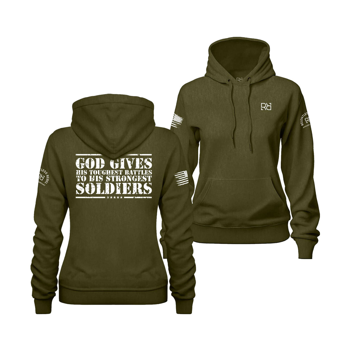 Military Green Women's God Gives His Toughest Battles Back Design Hoodie