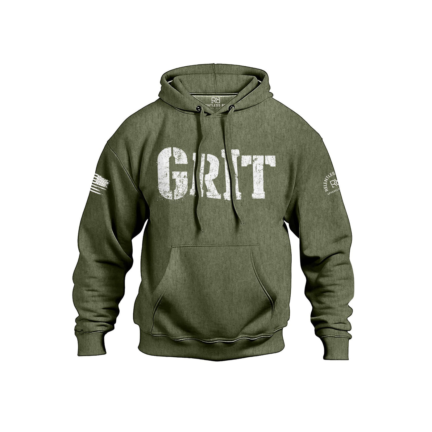Military Green Men's Grit Front Design Hoodie