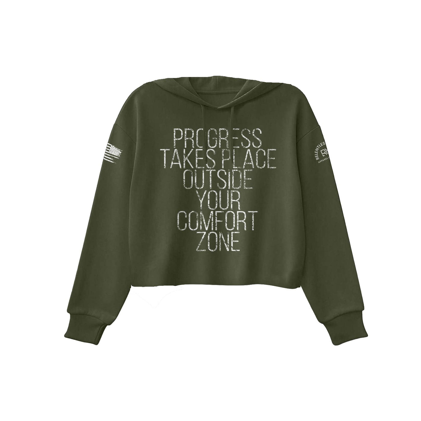 Military Green Progress Takes Place Women's Cropped Hoodie