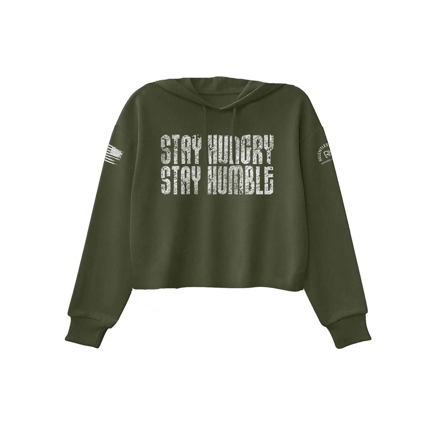 Military Green Stay Hungry Stay Humble Women's Cropped Hoodie