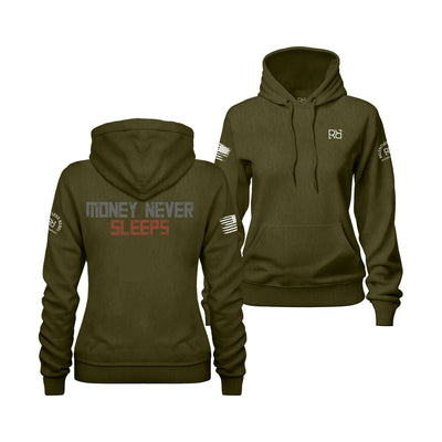 Military Green Women's Money Never Sleeps Back Design Hoodie