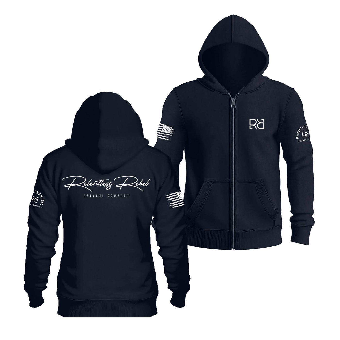 Navy Relentless Rebel Apparel Zip Up Hoodie