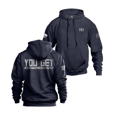 Navy Heather Men's You Get What You Work For Back Design Hoodie