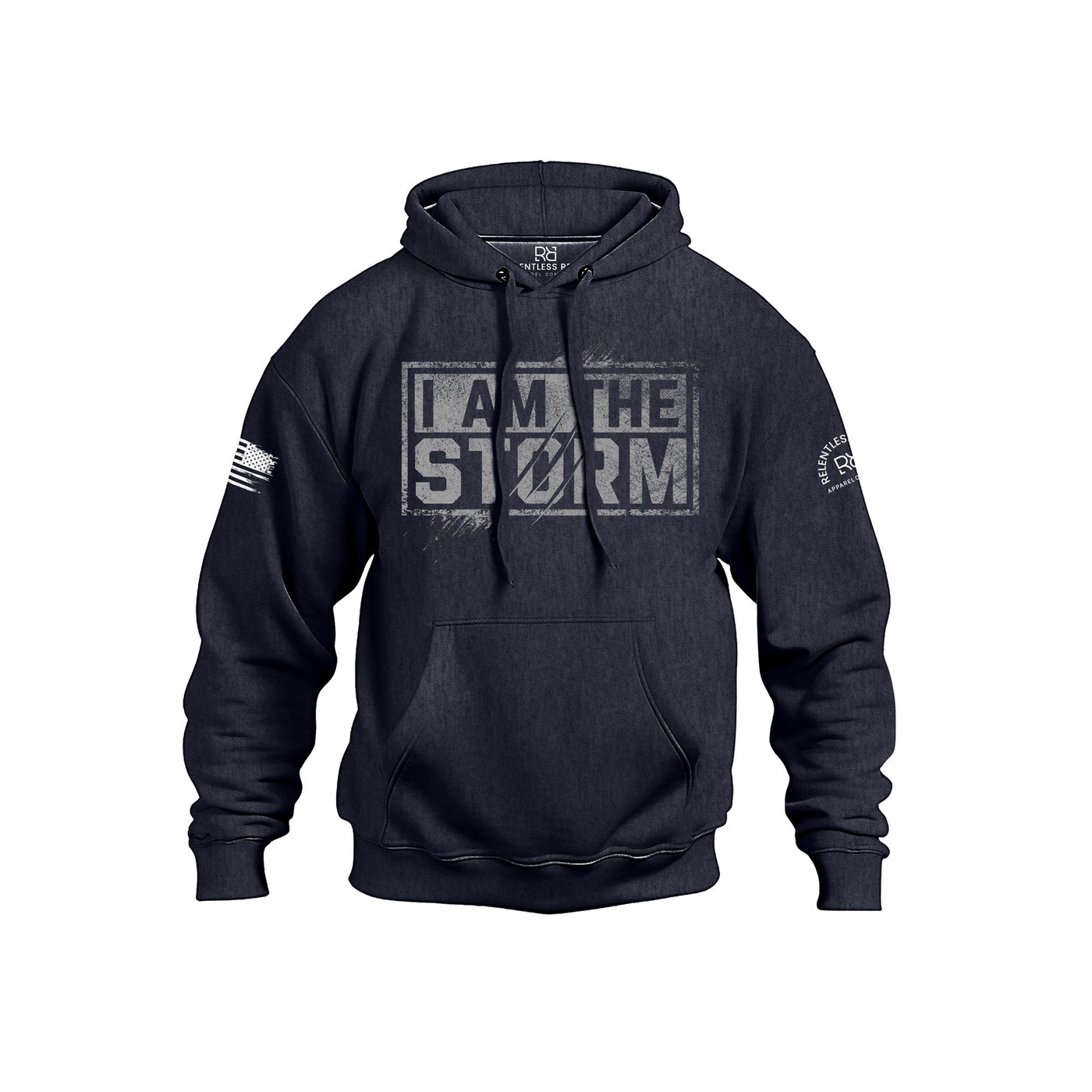 Navy Heather Men's I Am The Storm Front Design Hoodie