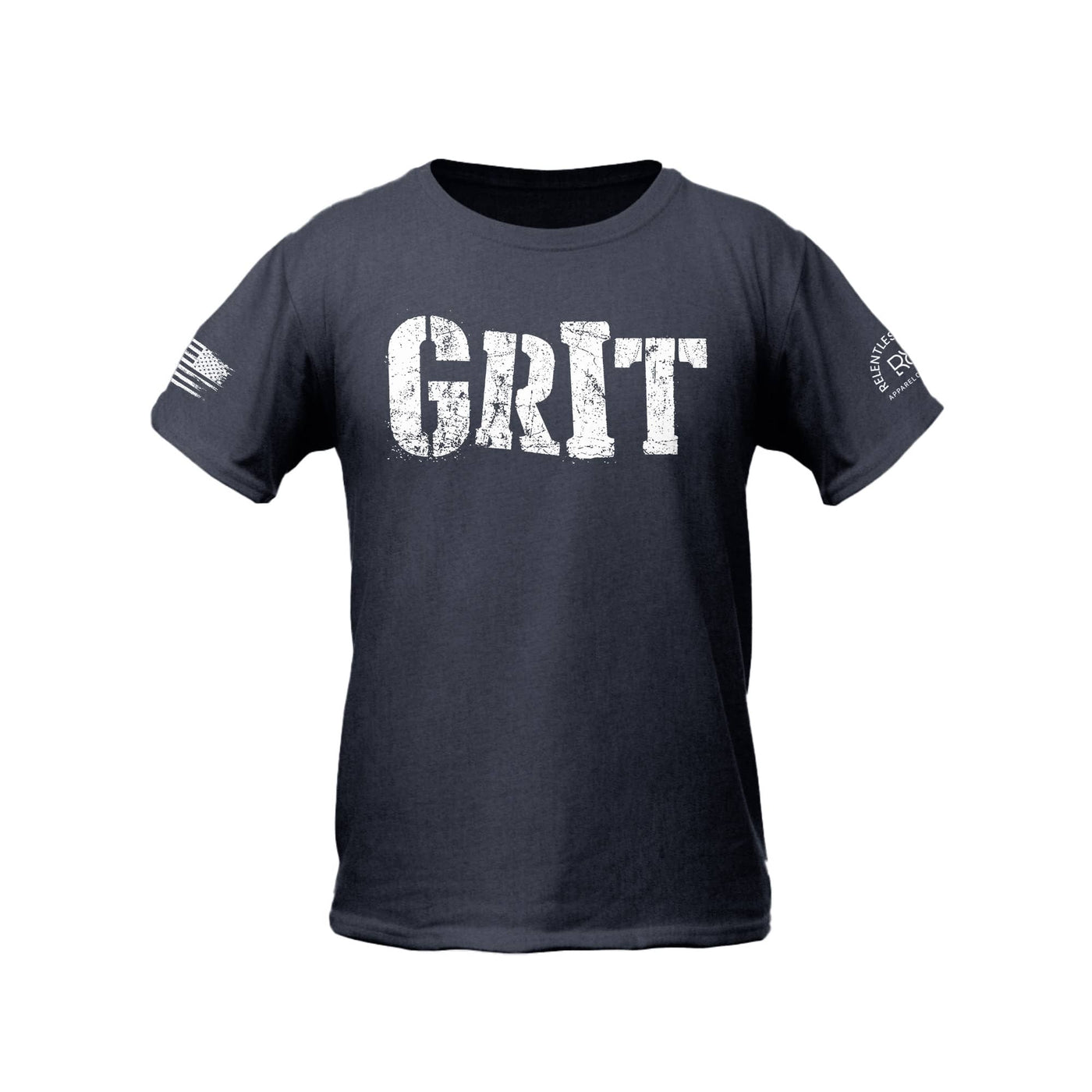 Heather Navy Youth Grit Front Design Tee