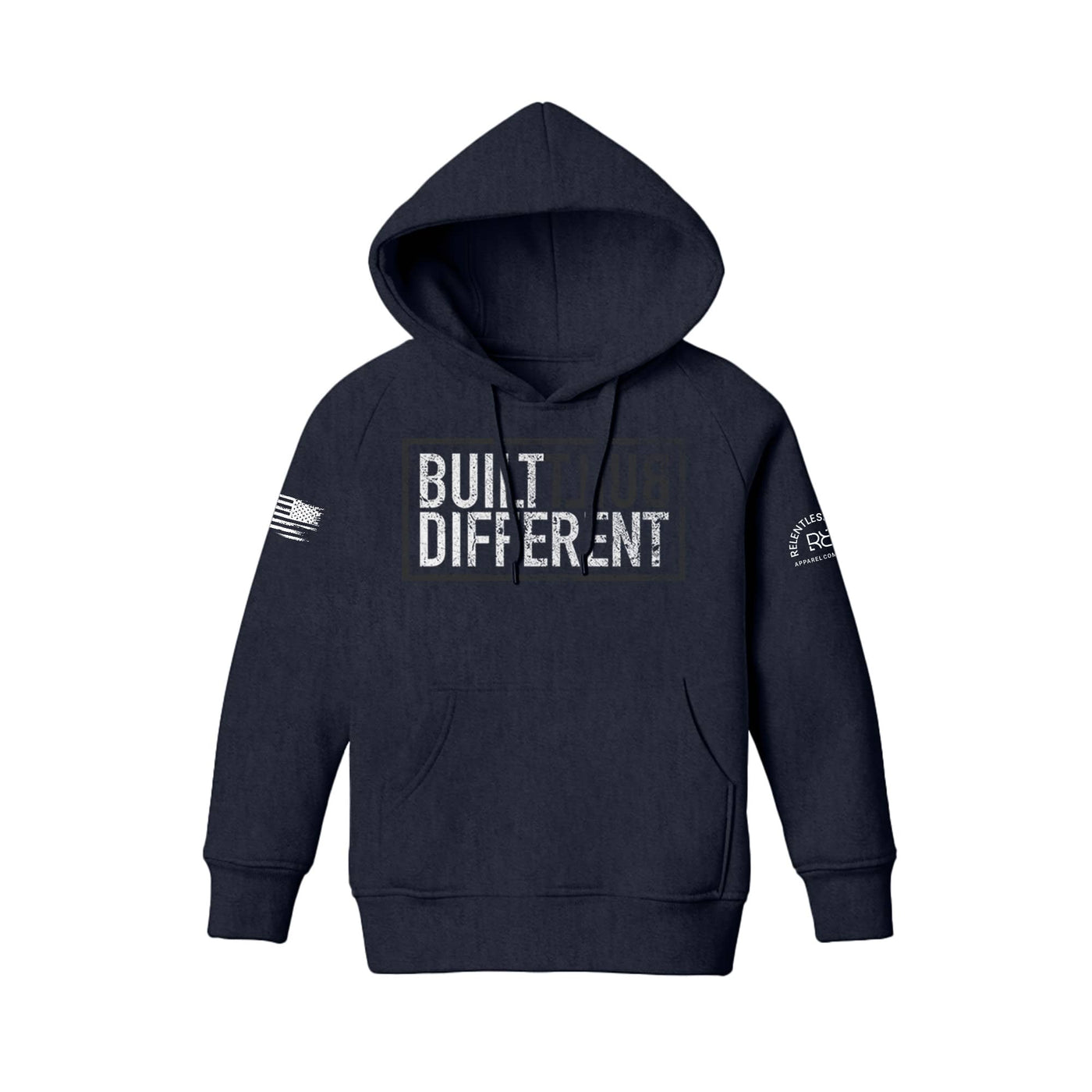 Built Different Youth front design navy hoodie