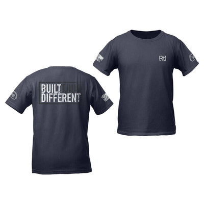 Heather Navy Youth Built Different Back Design Tee