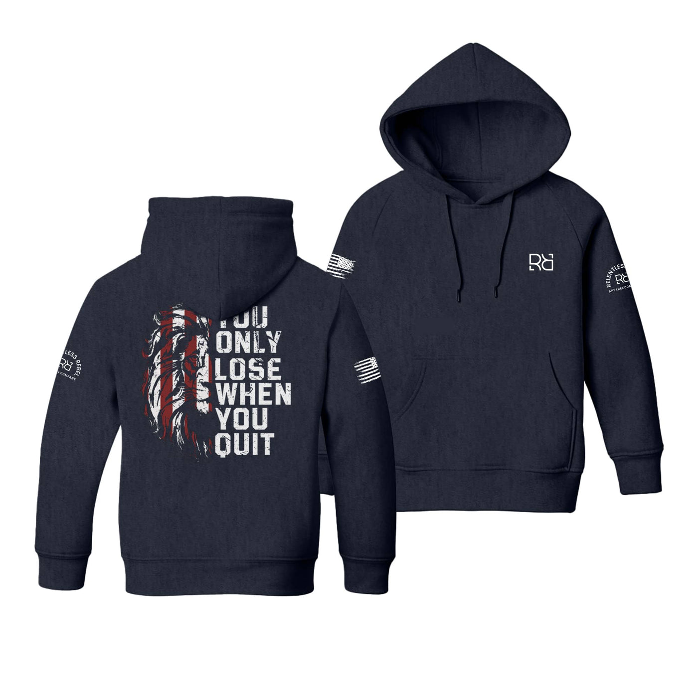 Navy Youth You Only Lose When You Quit Back Design Hoodie