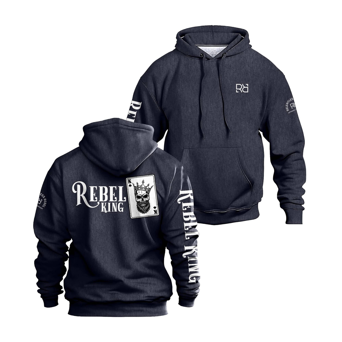 Navy Heather Men's Rebel King Sleeve & Back Design Hoodie