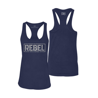 Navy Women's Rebel With A Purpose Front Design Razer Back Tank