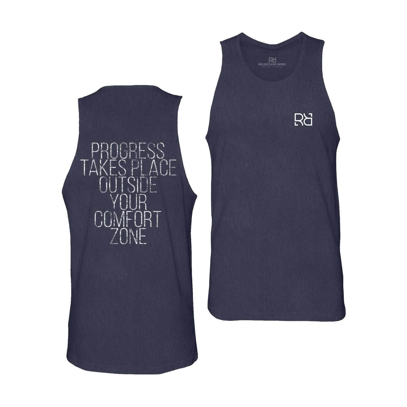 Navy Progress Takes Place Outside Your Comfort Zone Men's Tank Top