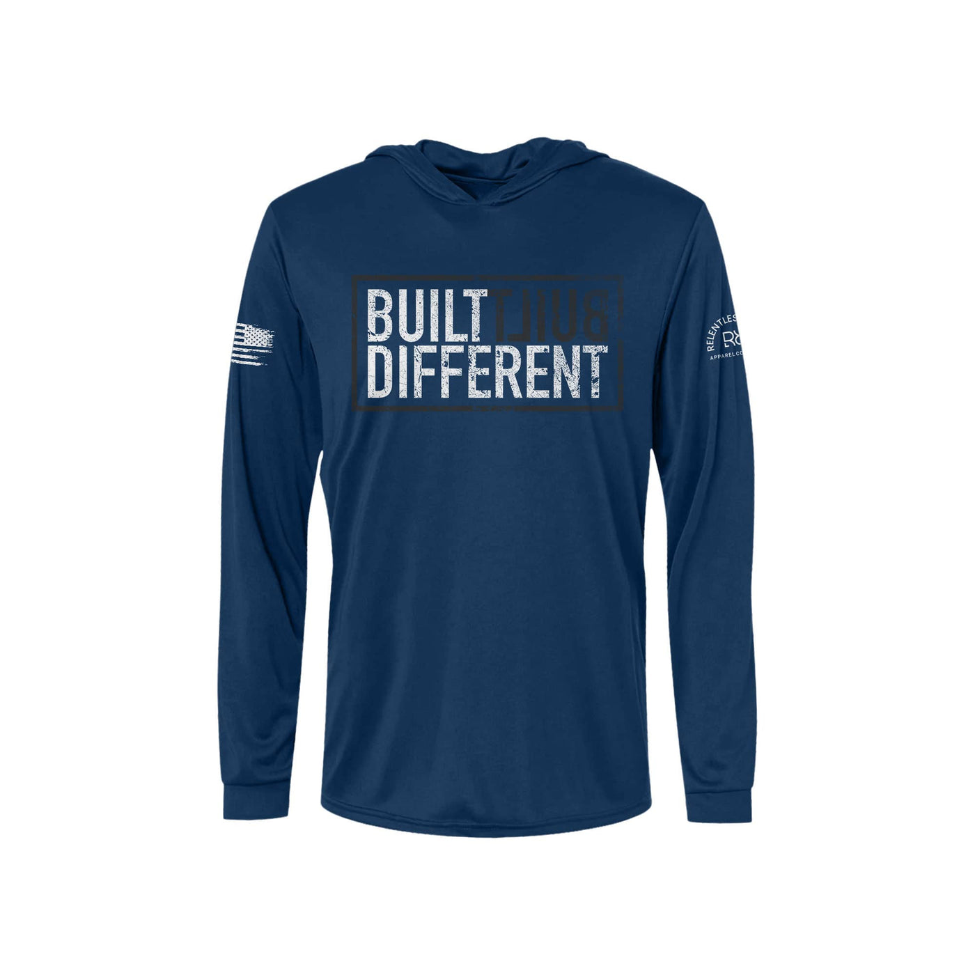 Built Different | Men's Dry Fit Hooded Long Sleeve | UPF50 Navy