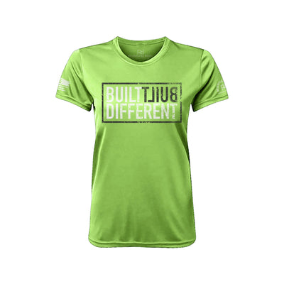 Built Different Front Neon Lime Women's Dry Fit Tee