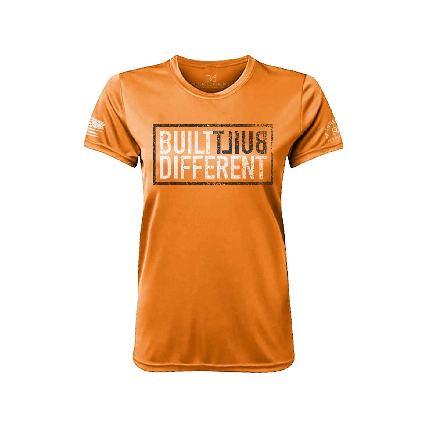 Built Different Front Neon Orange Women's Dry Fit Tee