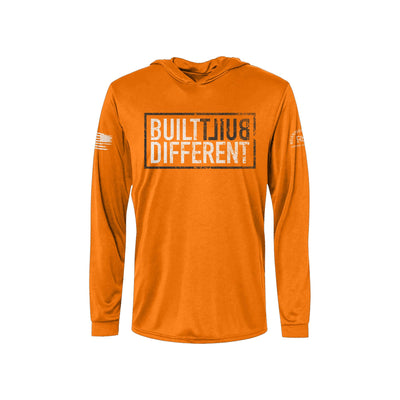 Built Different | Men's Dry Fit Hooded Long Sleeve | UPF50 Neon Orange