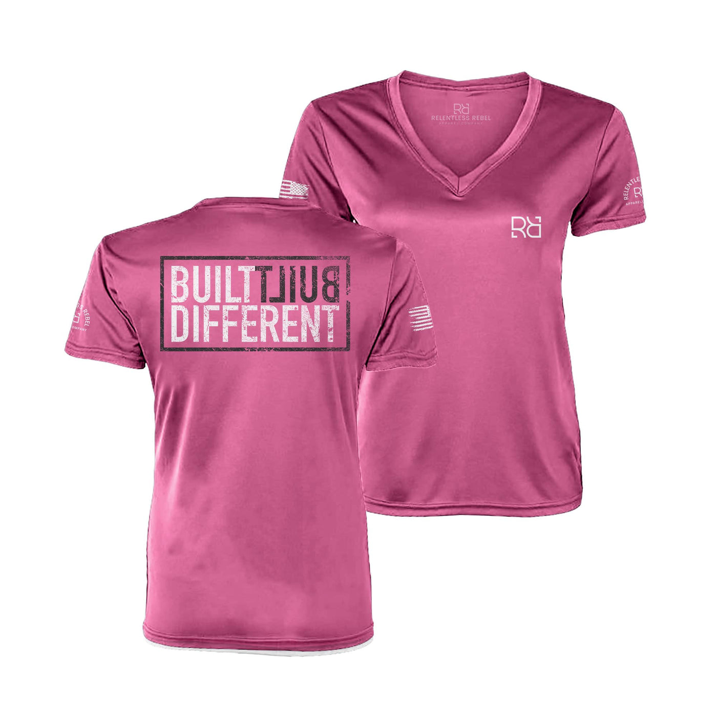 Built Different Neon Pink Women's V-Neck Dry Fit Tee